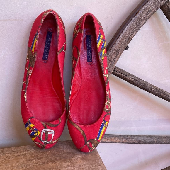 RALPH LAUREN COLLECTION Purple Label Red Equestrian Horse Bit Flat 9M Italy RARE - Picture 5 of 13